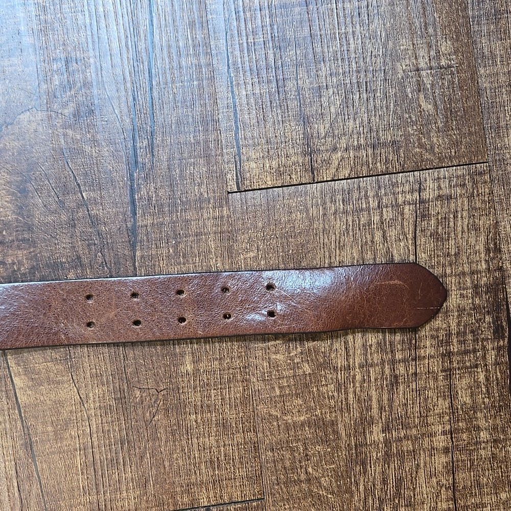 Old Navy Genuine Italian Leather Belt Brown with Brass Double-Prong Buckle Large - Picture 3 of 5